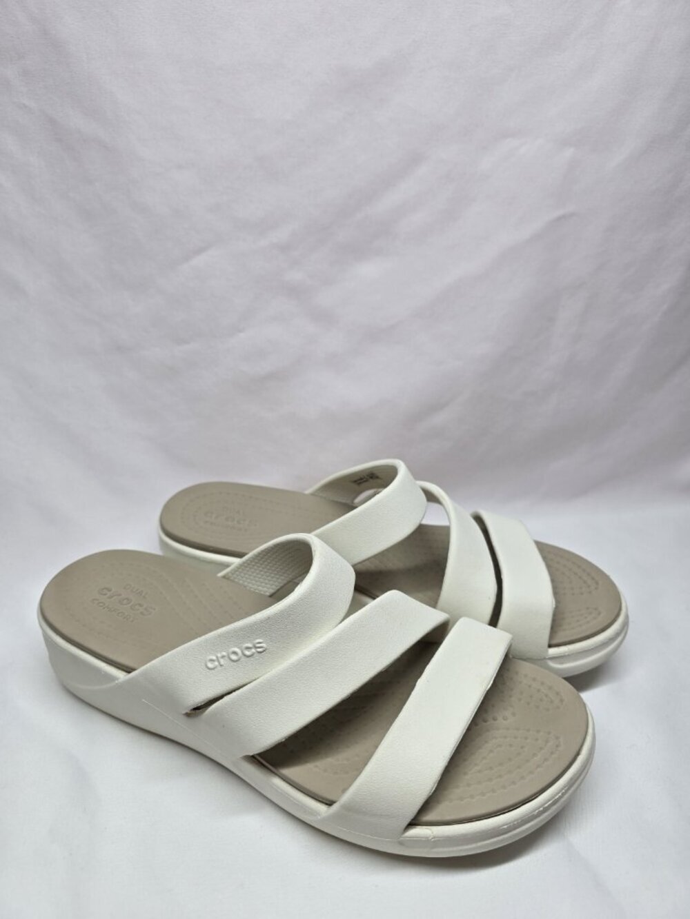 Crocs Boca Strappy Wedge Sandals Women White Oyster Slip On Size 7